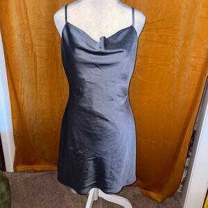 Hollister Charcoal Slate Gray Satin Cowl Neck Slip Mini Dress — Size Medium